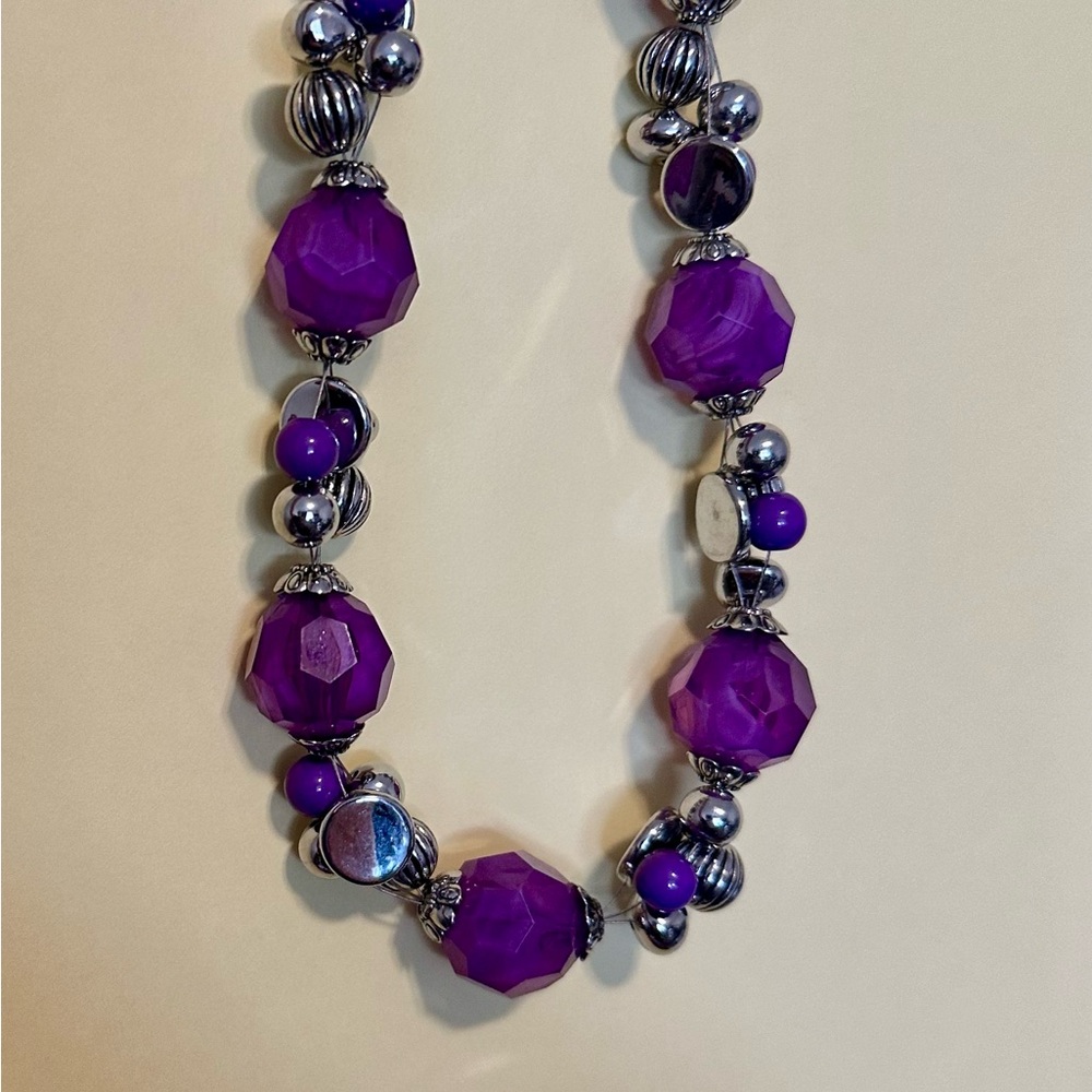 Purple and Silver Necklace and Earring Set